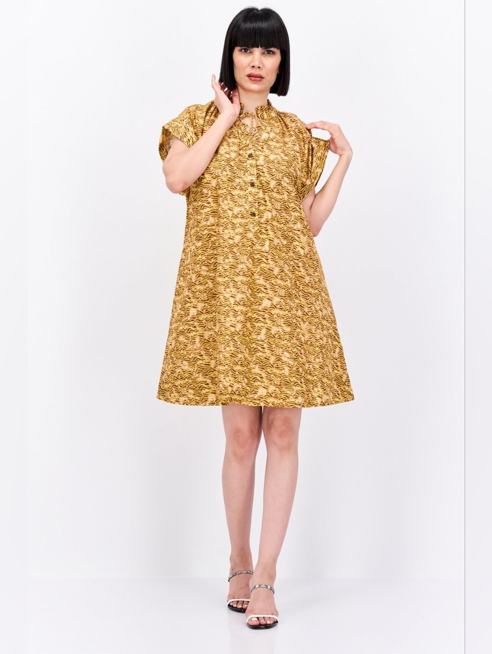 SCOTCH & SODA Yellow Animal Print Organic Cotton Feminine Mini Shirt Dress Small